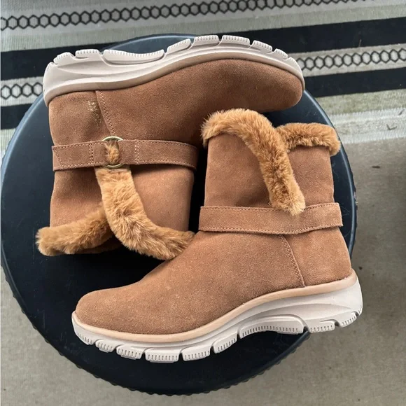 NWOB Skechers Slip-ins Easy Going Water-Repellent Suede Boots Chestnut Size 8 - Picture 9 of 11